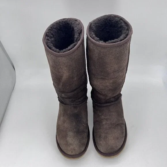 UGG Classic Women Size 5 Tall Shearling Winter Boots Choc Brown 5815 - Picture 4 of 12